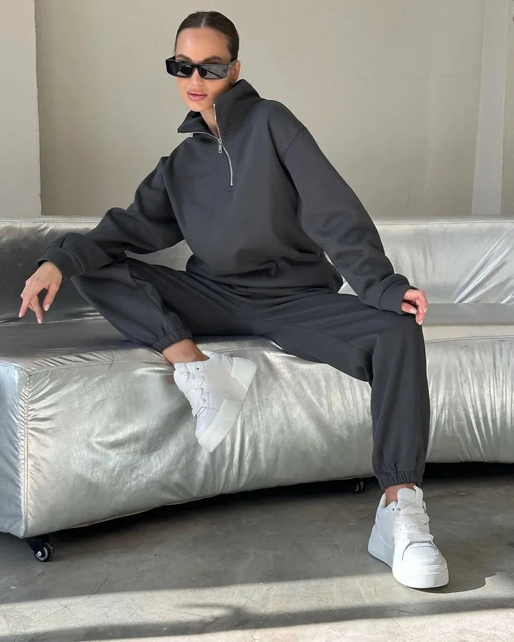 Autumn Women's Tracksuit With Zipper Oversize Hoodie Classic Two Piece Set Women Casual Trouser Suits Women 2 Pieces Outfits