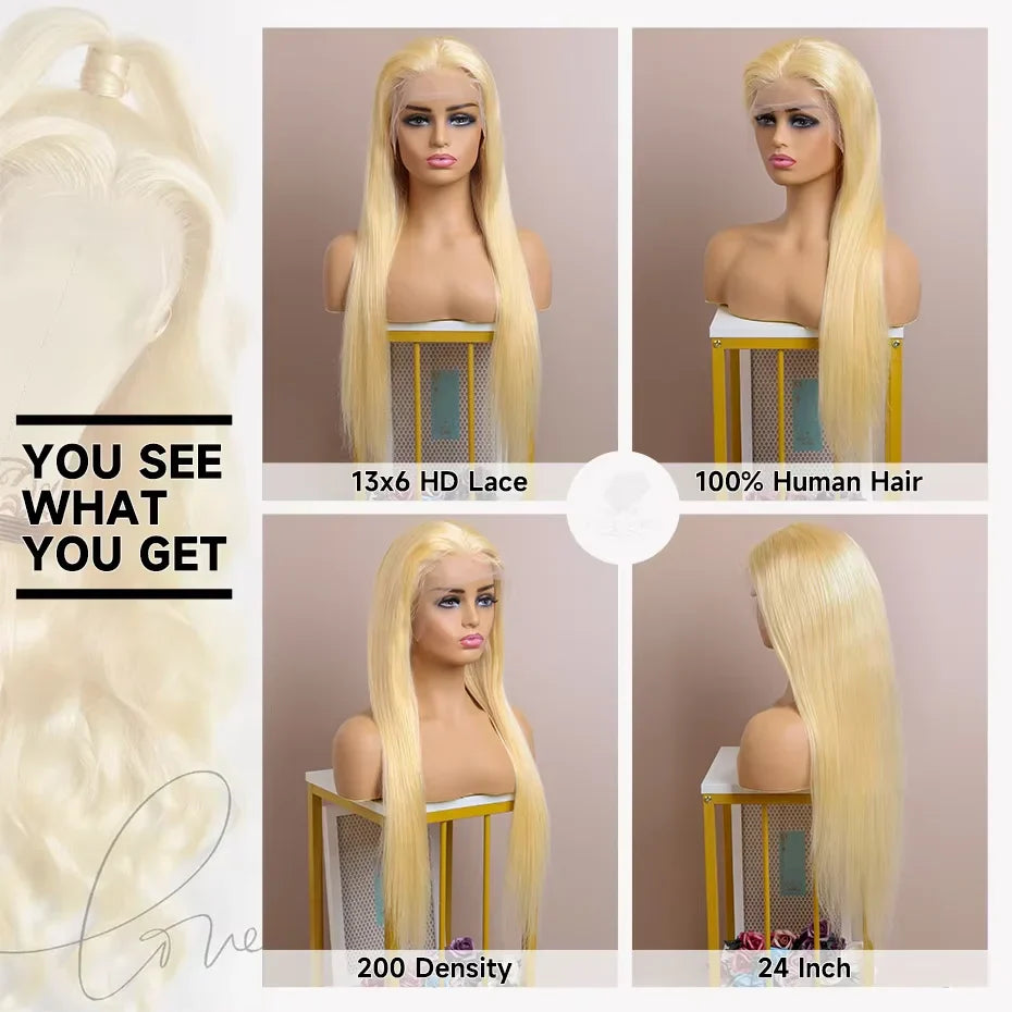 613 HD Lace Frontal Wig 13x6 Straight Human Hair Wigs Blonde Human Lace Front Wig 200% Density 36 inch Lace Front Human Hair Wig