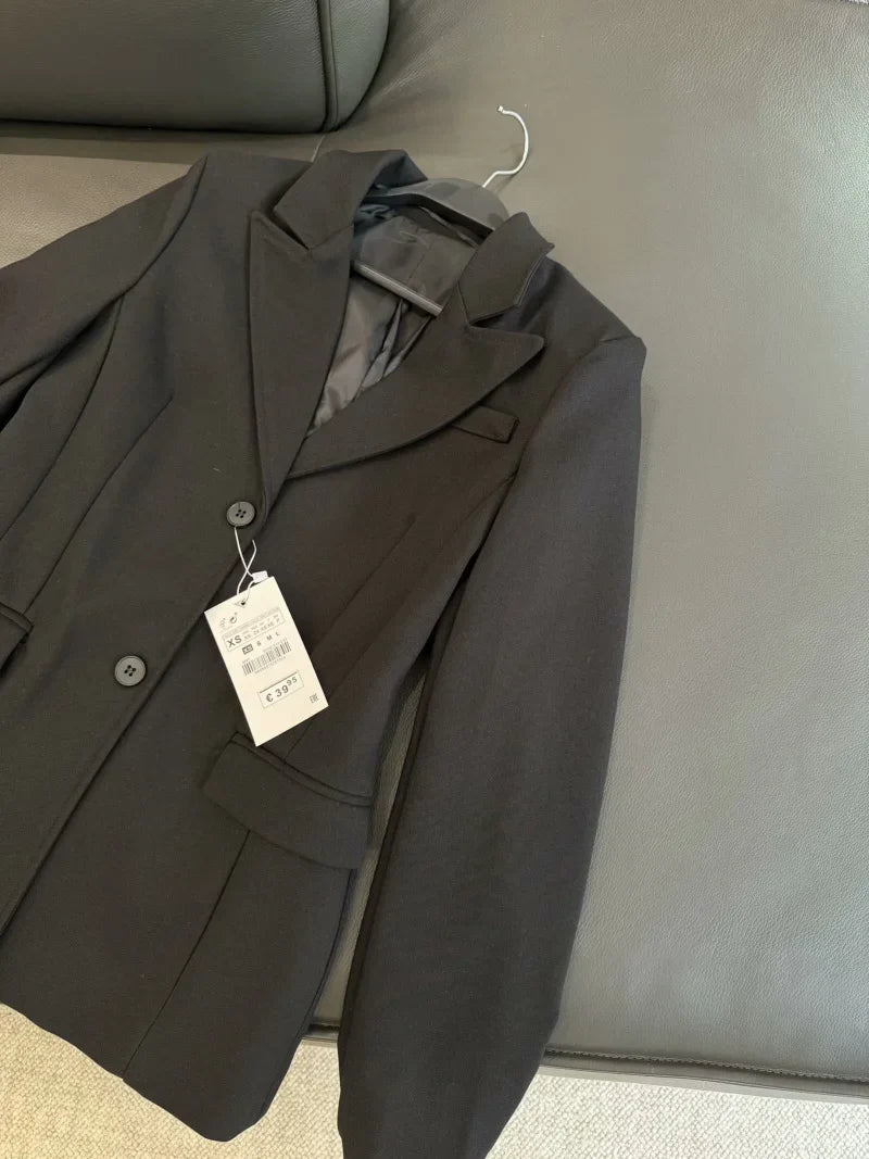 ZW Series Shoulder Padded Slim Fit Suit Jacket for Women ETJ 2025 New Collection with Waist Cinching Design  Casual Suit Jacket