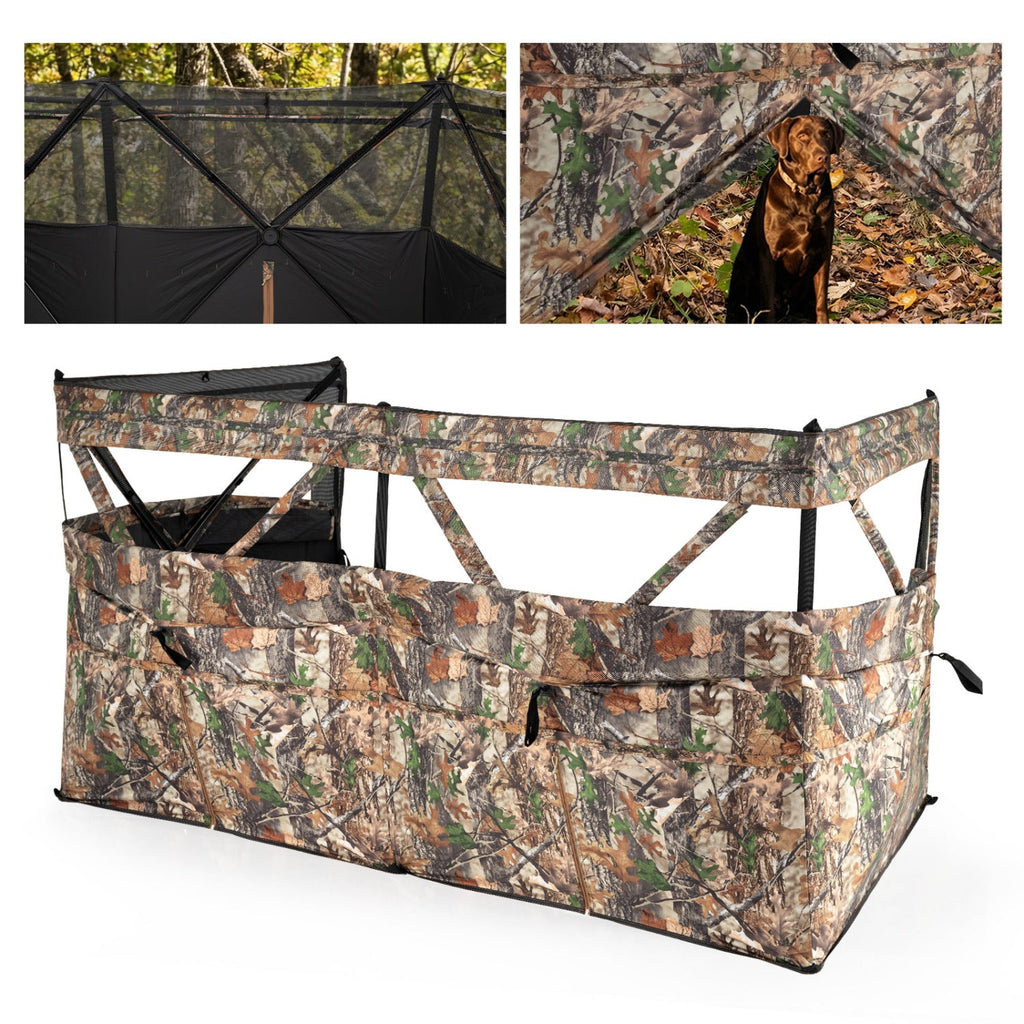 See-Through Hunting Blind Panel with Dog Door Pop up Waterflow Blind for 1-3 People