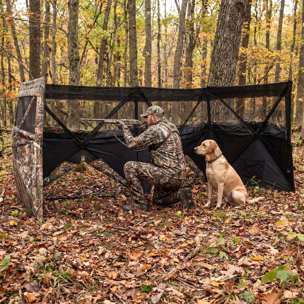 See-Through Hunting Blind Panel with Dog Door Pop up Waterflow Blind for 1-3 People