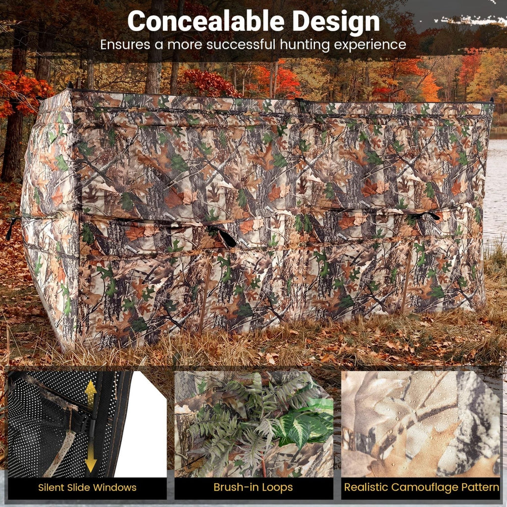 See-Through Hunting Blind Panel with Dog Door Pop up Waterflow Blind for 1-3 People