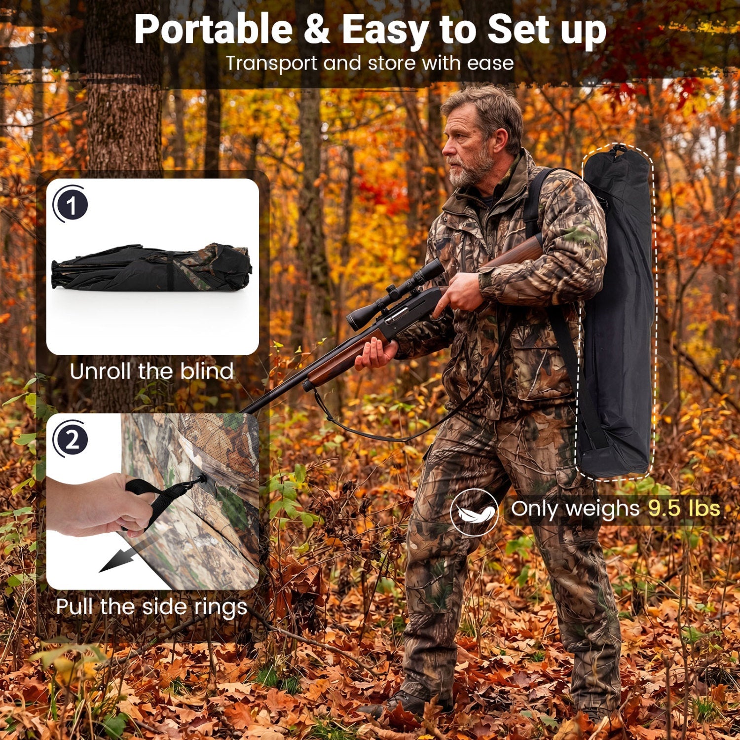 See-Through Hunting Blind Panel with Dog Door Pop up Waterflow Blind for 1-3 People