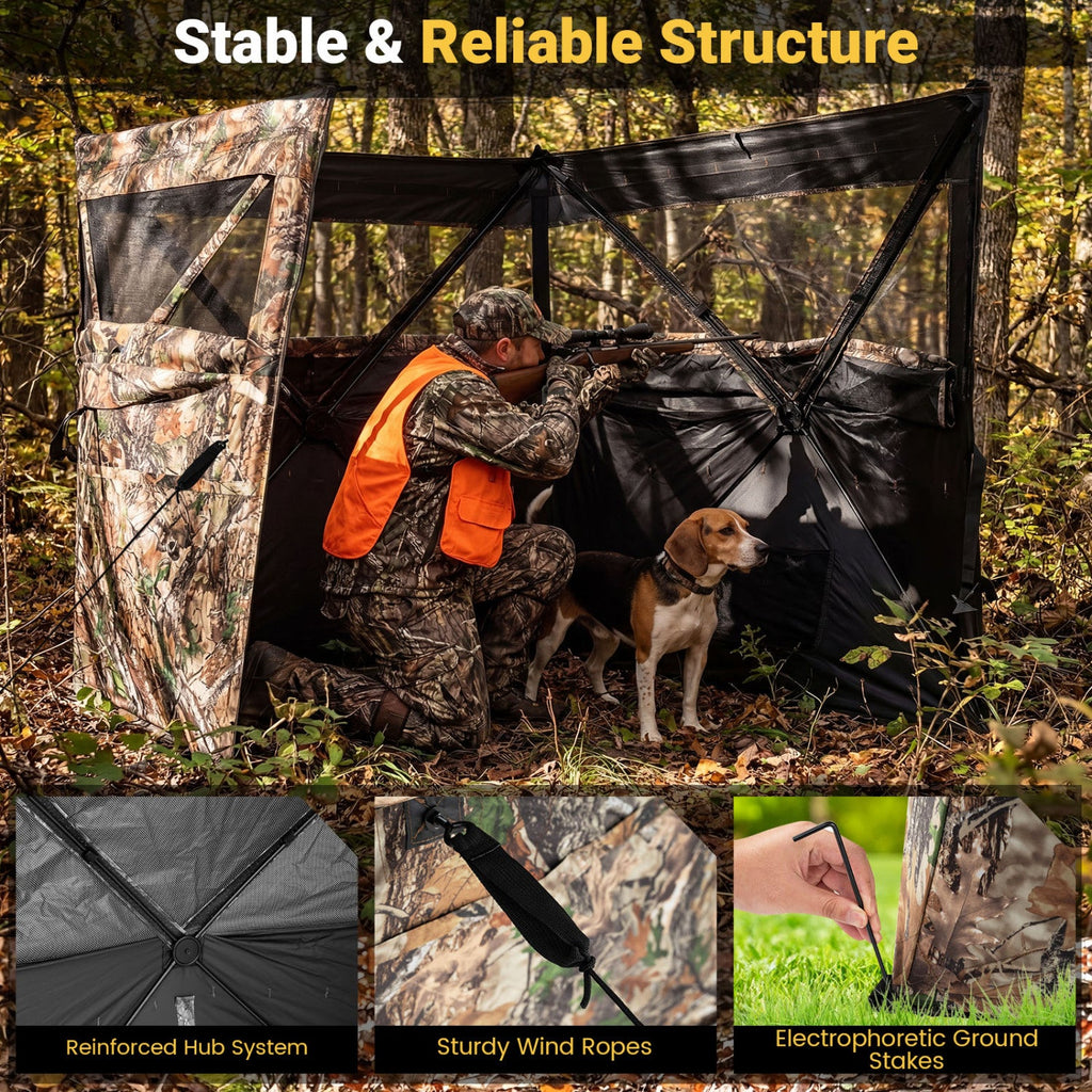 See-Through Hunting Blind Panel with Dog Door Pop up Waterflow Blind for 1-3 People
