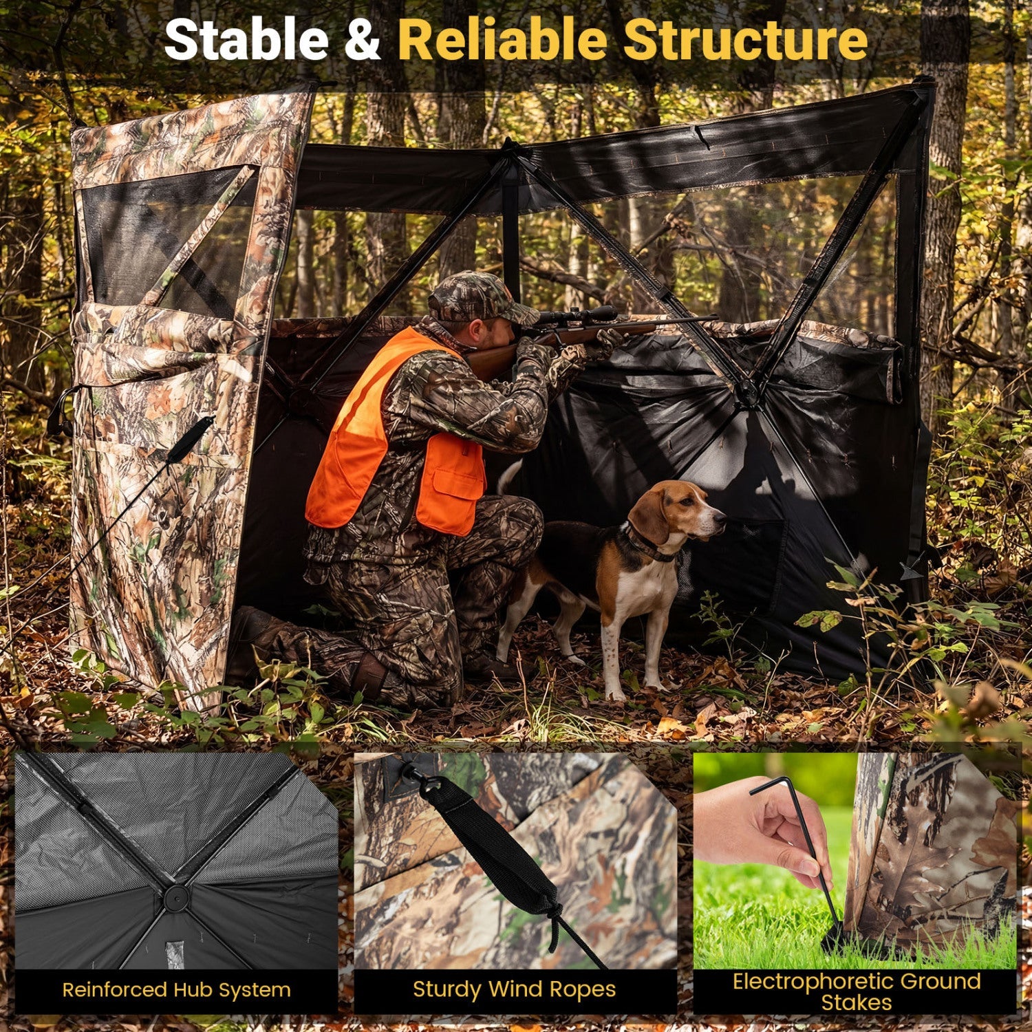 See-Through Hunting Blind Panel with Dog Door Pop up Waterflow Blind for 1-3 People