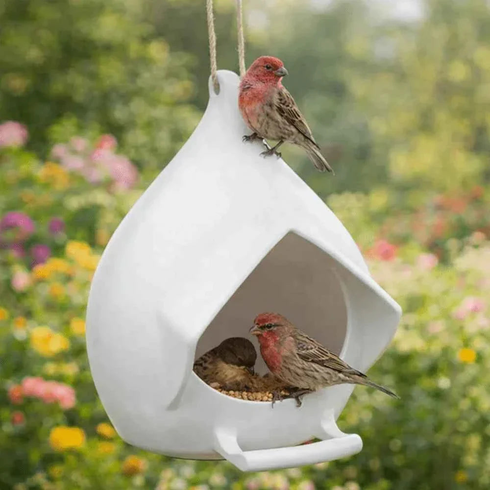 House Shape Waterproof Hanging Bird Feeder Rainproof Large Capacity Hummingbird Feeder with Stand Birds Food Catcher Outdoor