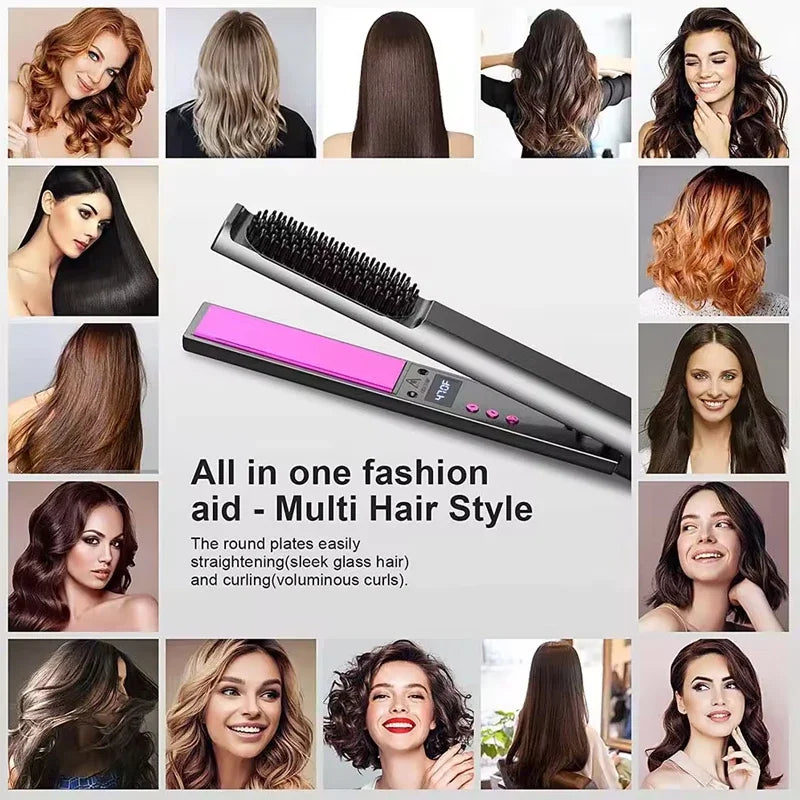 2 in 1 Hair Straightener Multifunctional Curling & Straightening Brush