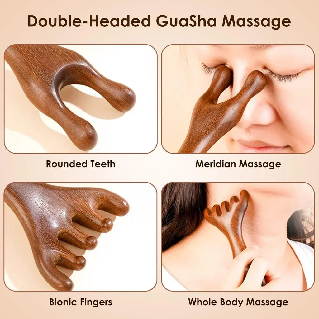 Natural Sandalwood Five-Claw Scalp Massager Gua Sha Tool Back Scratcher Spa Handheld Meridian Massage Comb Hair Care