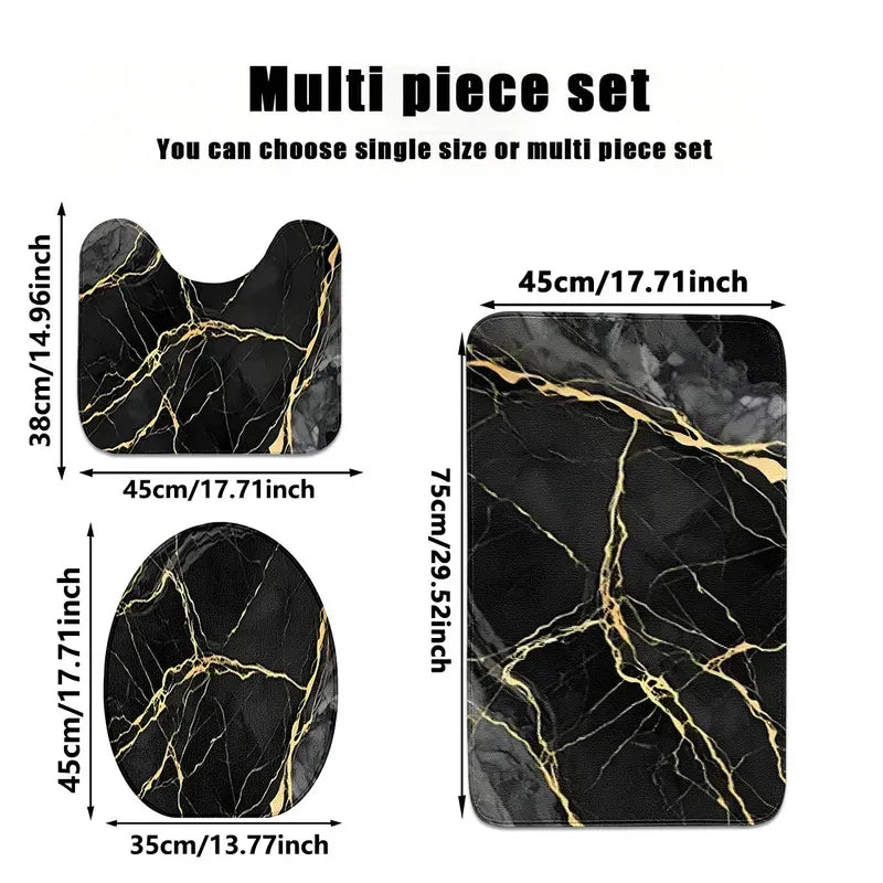 VIKAMA Gold Thread Marble Bathroom Rug Set 3PCS Non-Slip Absorbent Floor Mat Luxury Bath Carpet Single Or Full Set Sale