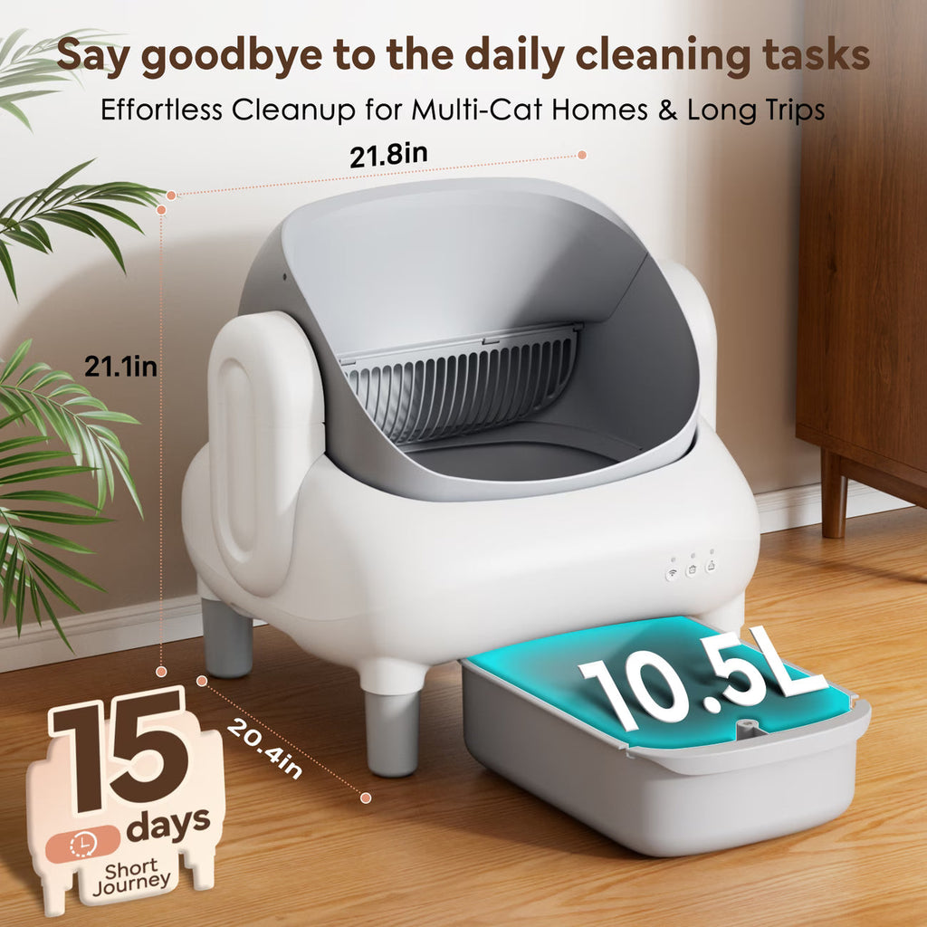 Self Cleaning Cat Litter Box, Automatic Kitty Litter Boxes For Multiple Cats, Built In Ambient Light, Double Odor Removal Safety Protection With App Control