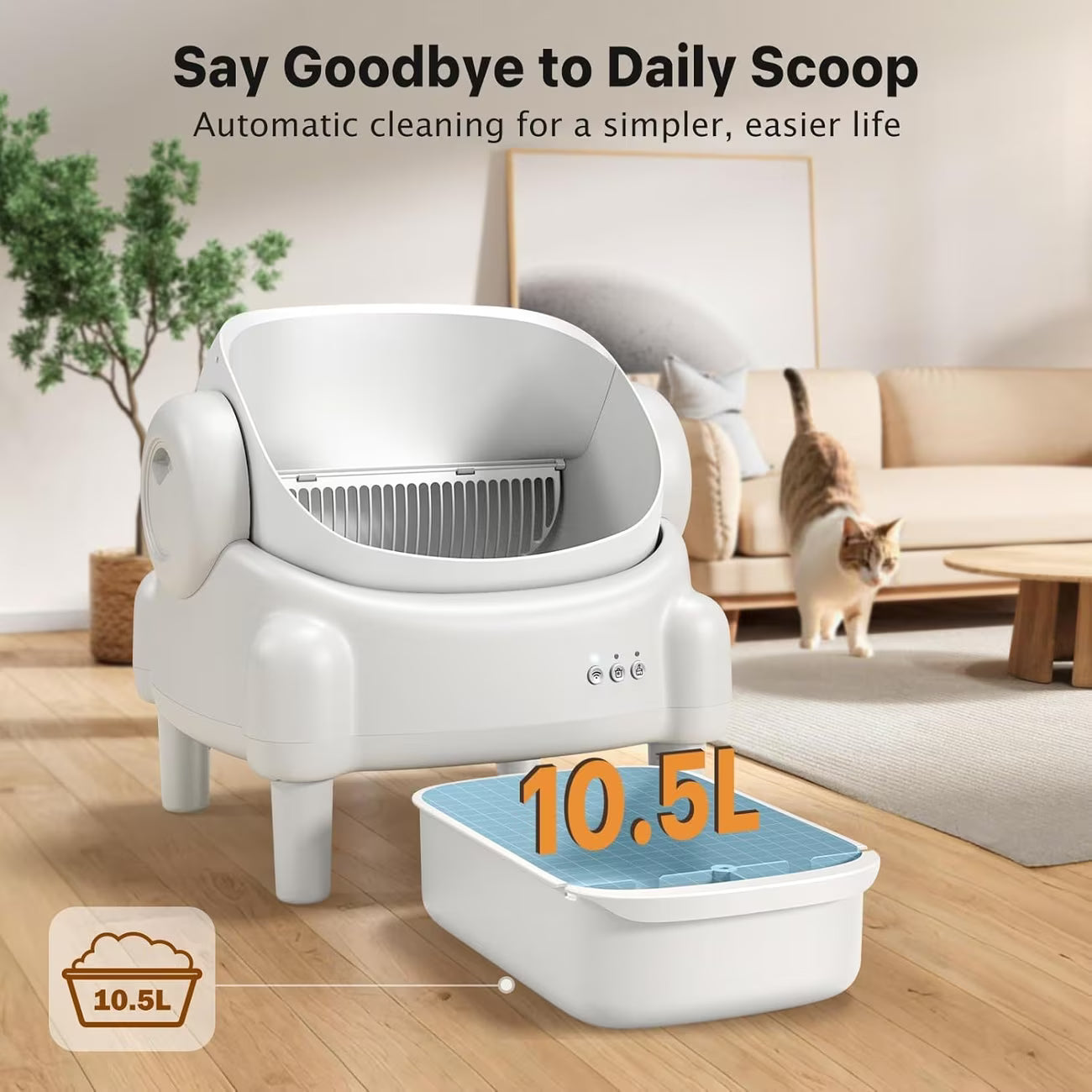 Self Cleaning Cat Litter Box, Automatic Kitty Litter Boxes For Multiple Cats, Built In Ambient Light, Double Odor Removal Safety Protection With App Control