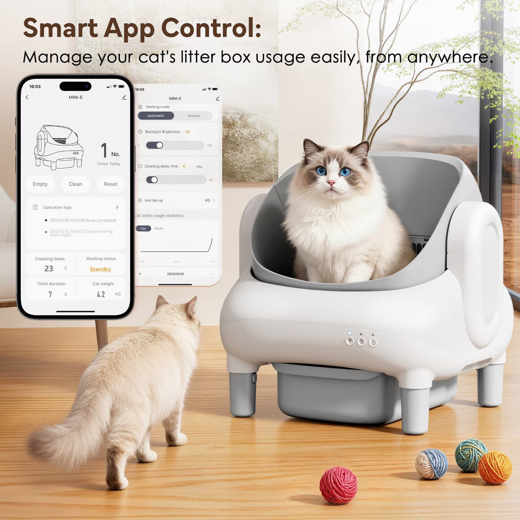 Self Cleaning Cat Litter Box, Automatic Kitty Litter Boxes For Multiple Cats, Built In Ambient Light, Double Odor Removal Safety Protection With App Control