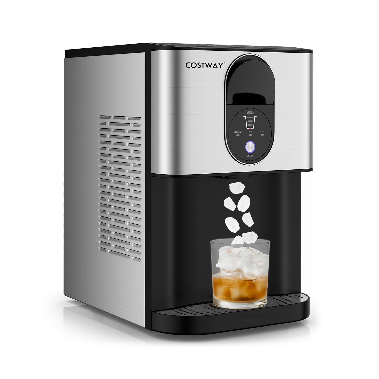 Self Dispensing Nugget Ice Maker Countertop with Soft Chewable Pellet Ice Cubes-Silver
