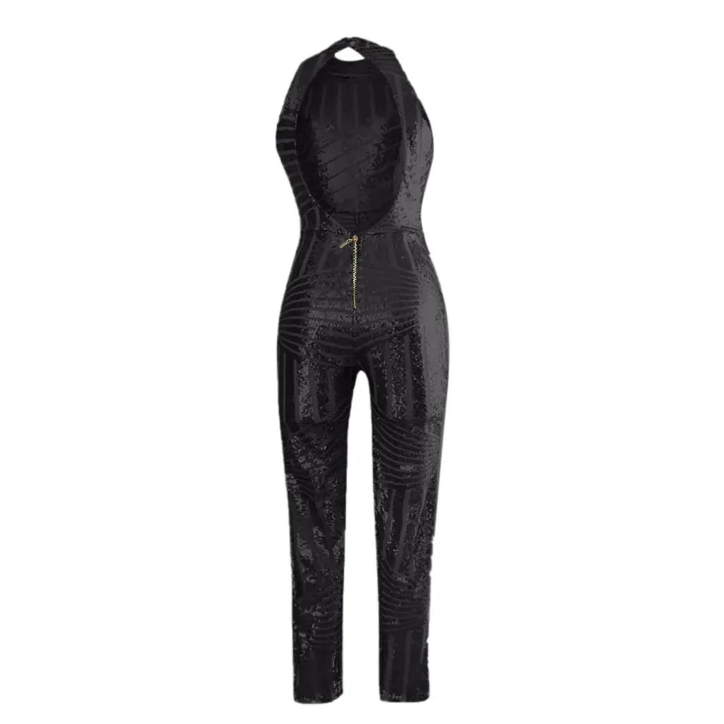 Sequin Off Shoulder O-neck Jumpsuit.