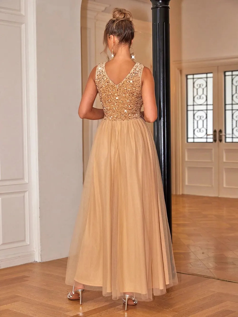 Sequin V-Neck Sleeveless Dress.