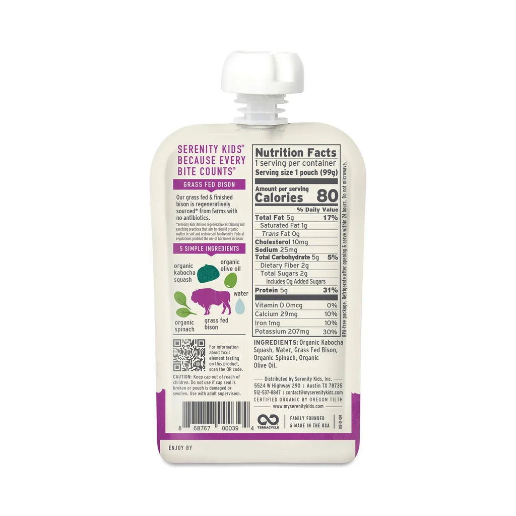 Serenity Kids Bison & Kabocha Squash Puree Pouch, 3.5 oz, Pack of 6