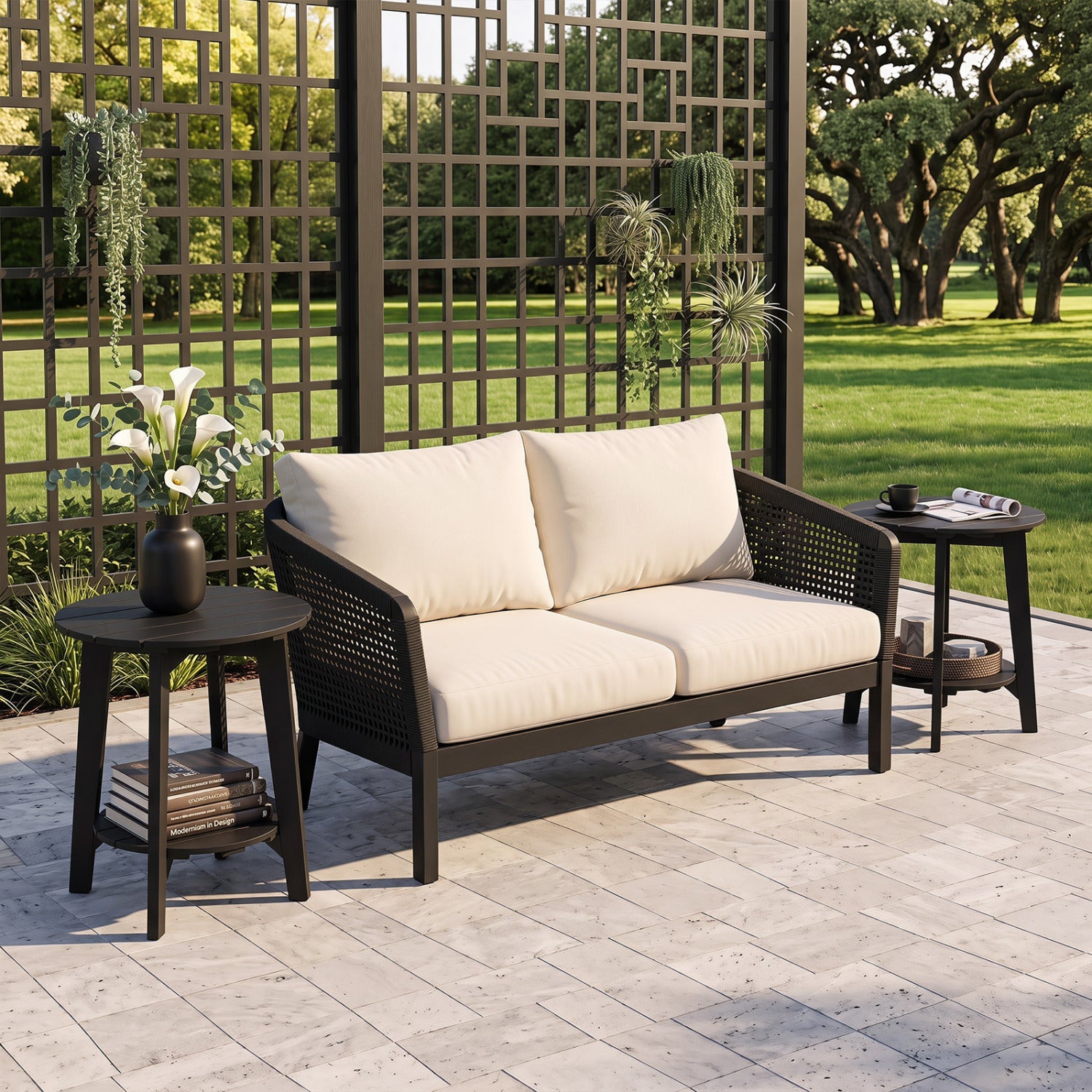 2-Tier Eucalyptus Wood Outdoor Side Table Set of 2