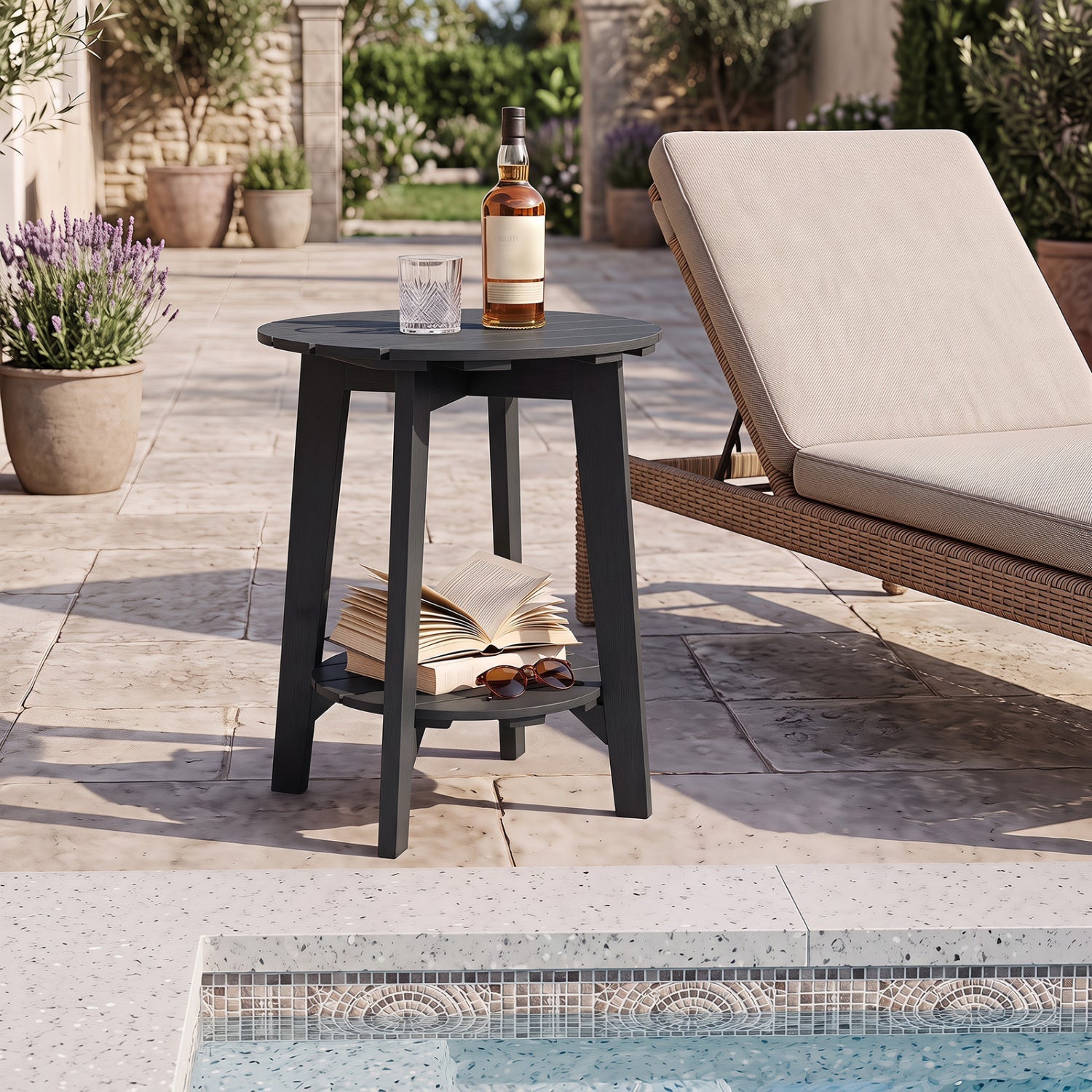 2-Tier Eucalyptus Wood Outdoor Side Table Set of 2
