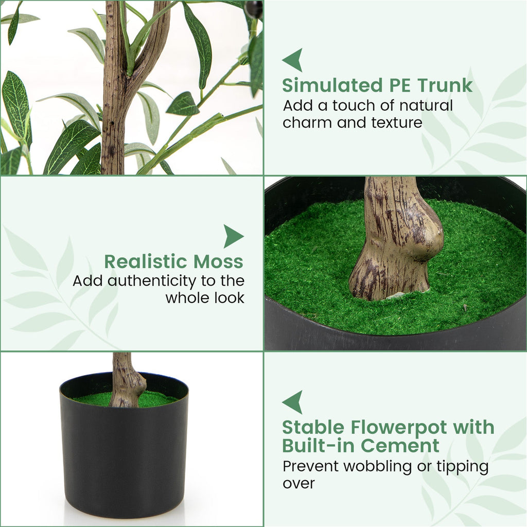 4.5 Feet Tall Artificial Olive Tree Fake Potted Trees with Realistic Fruits-Set of 2