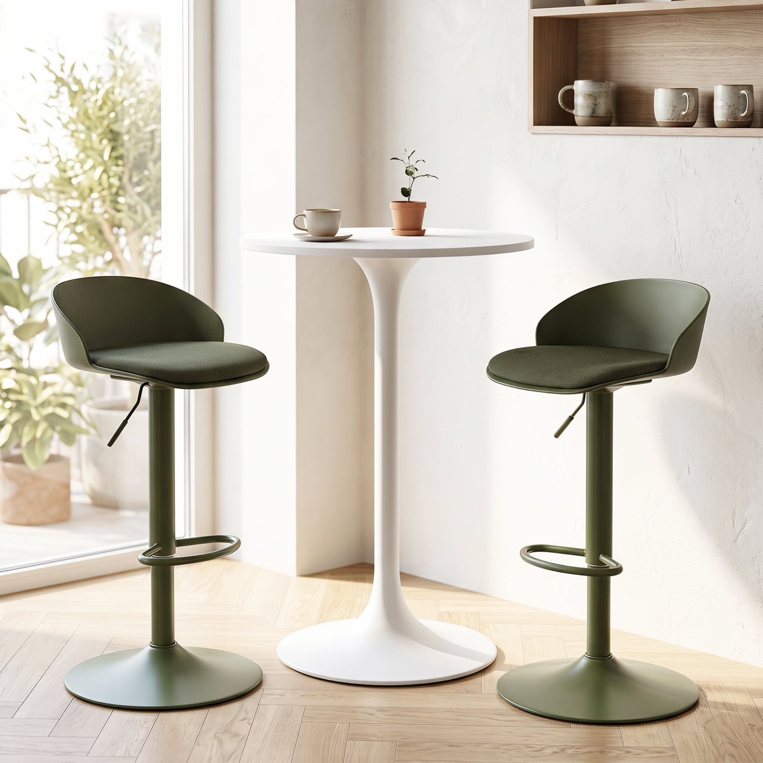 Adjustable Swivel Bar Stools Set of 2 with Back & Footrest