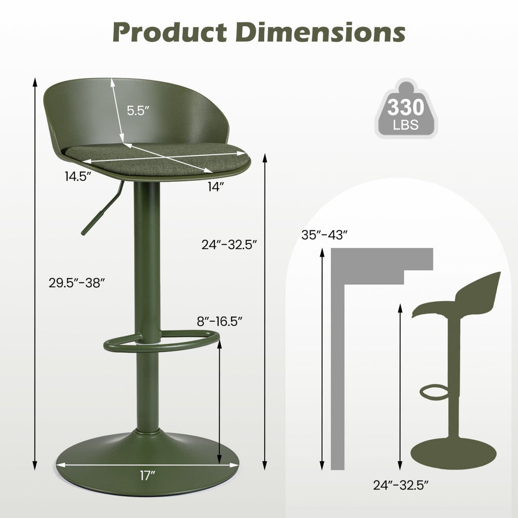 Adjustable Swivel Bar Stools Set of 2 with Back & Footrest