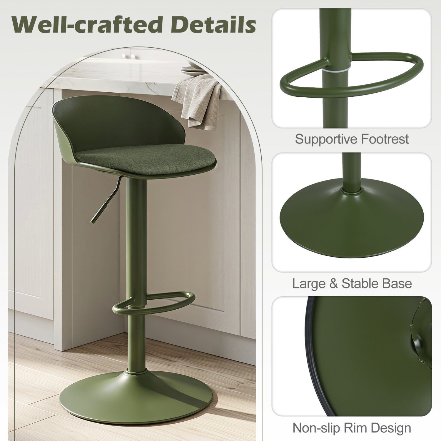 Adjustable Swivel Bar Stools Set of 2 with Back & Footrest