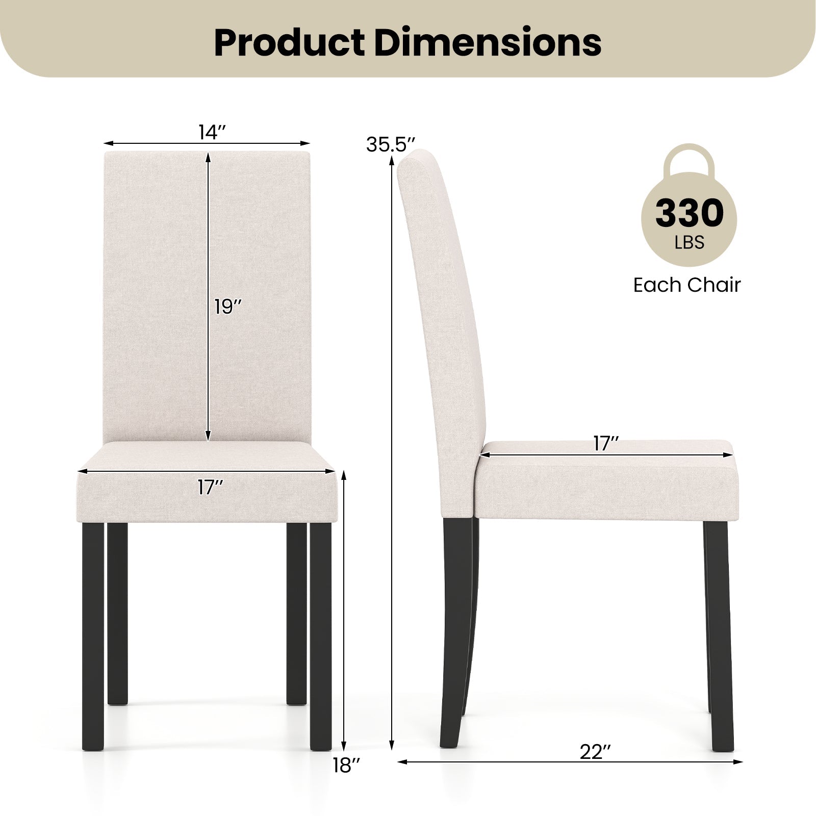 Set of 2 Dining Chair Mid-Century Modern Fabric Upholstered Parson Chairs