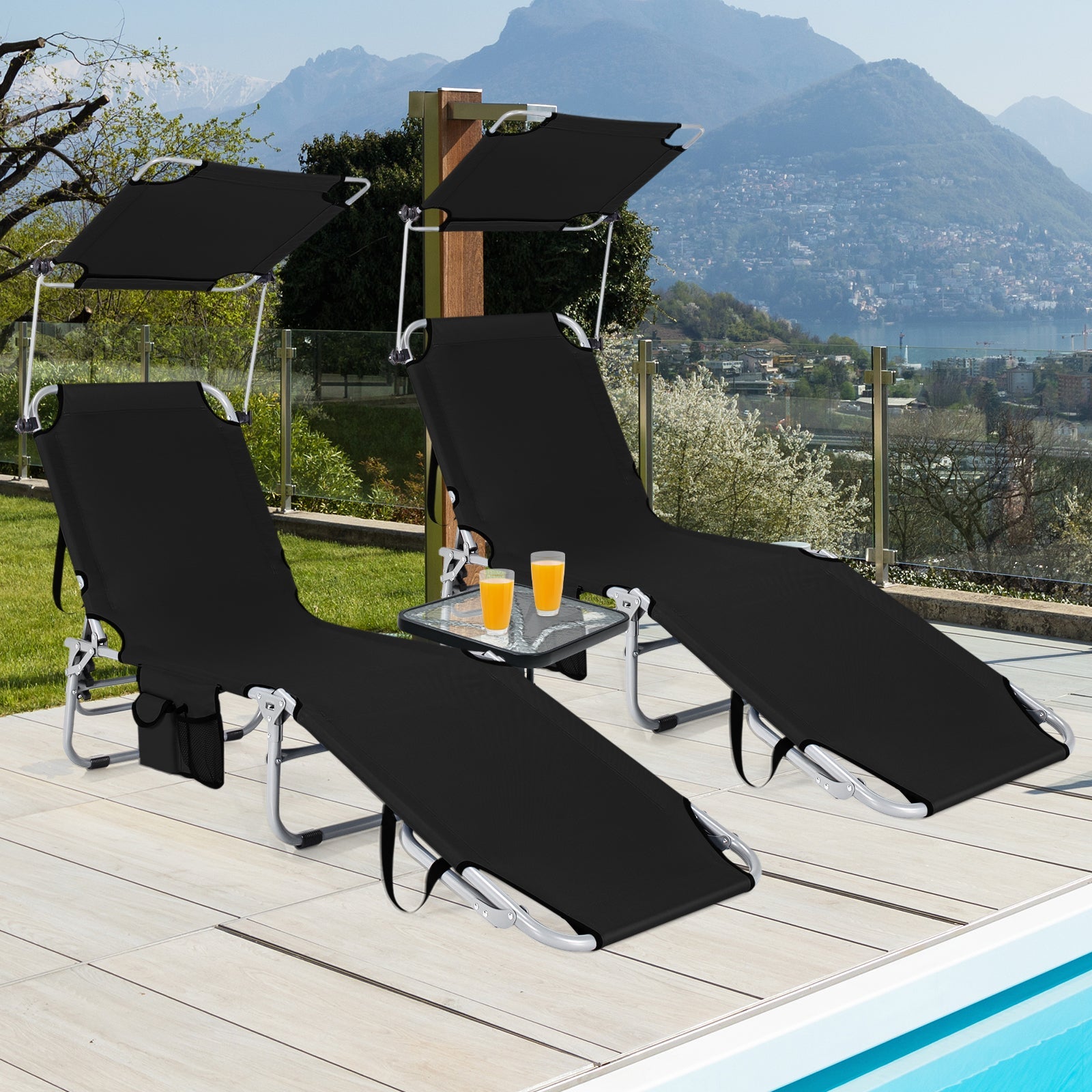 Set of 2 Portable Reclining Chair with 5 Adjustable Positions