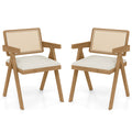 Set of 2 Rattan Accent Chairs with Padded Cushion and Rubber Wood Frame
