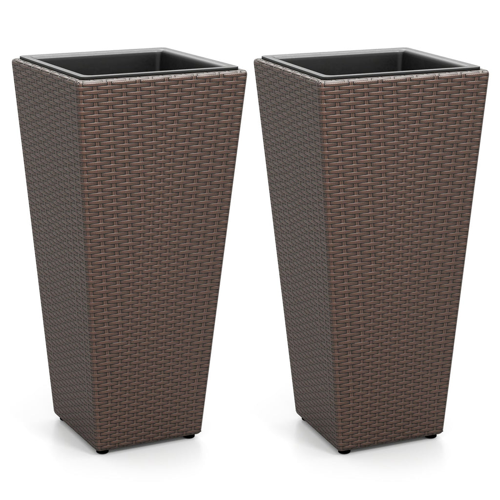 Tall Rattan Plant Pots with Liners - Set of 2