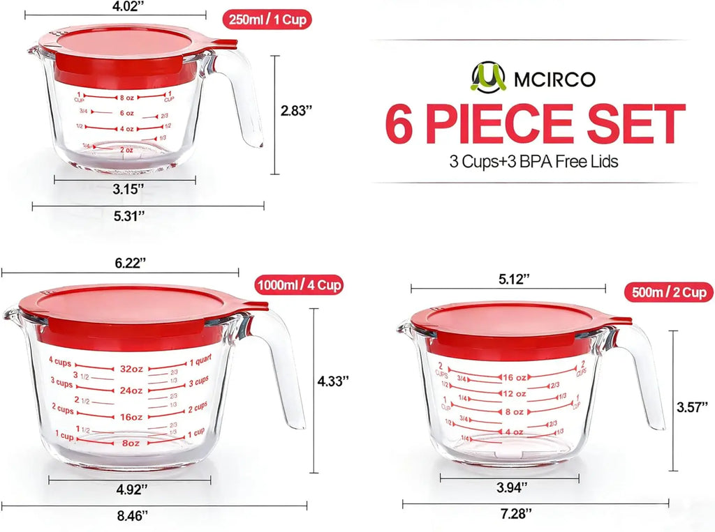 Glass Measuring Cups Set With Lids Borosilicate For Kitchen
