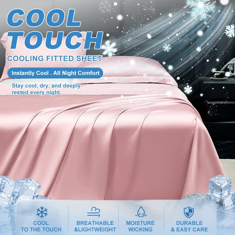 Summer Cooling Bed Sheet Breathable Comfortable Cooling Blanket Ice Silk Fabric Solid Color Flat Sheet Luxury Bedding Sheet