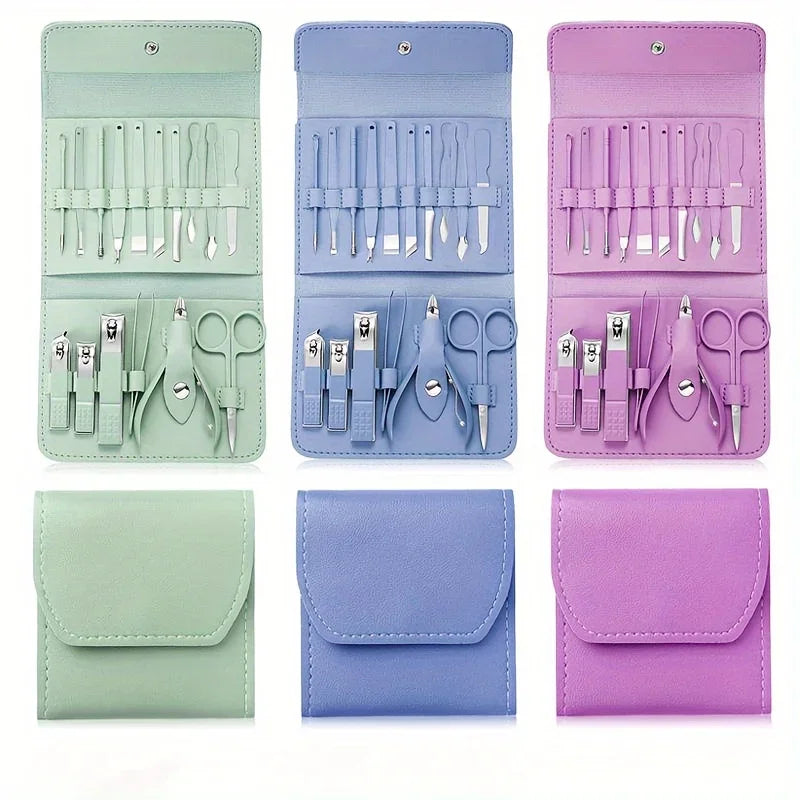 16pcs Professional Nail Clippers and Cuticle Nippers Set with Travel