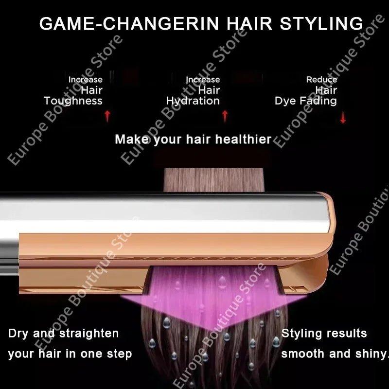 2-in-1 Hair Straightener and Dryer Combo - Negative Ion Heating Flat Iron for Quick Drying Long - Lasting Hair Styling Salon