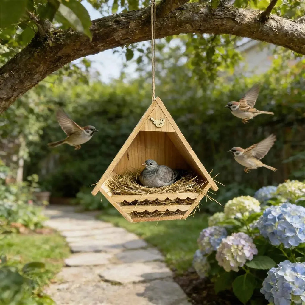 Bird House Wooden Finch Nesting Habitat Garden Wild Birds House for Sparrow Swallow Wren Chickadee Pigeon Outdoor Garden