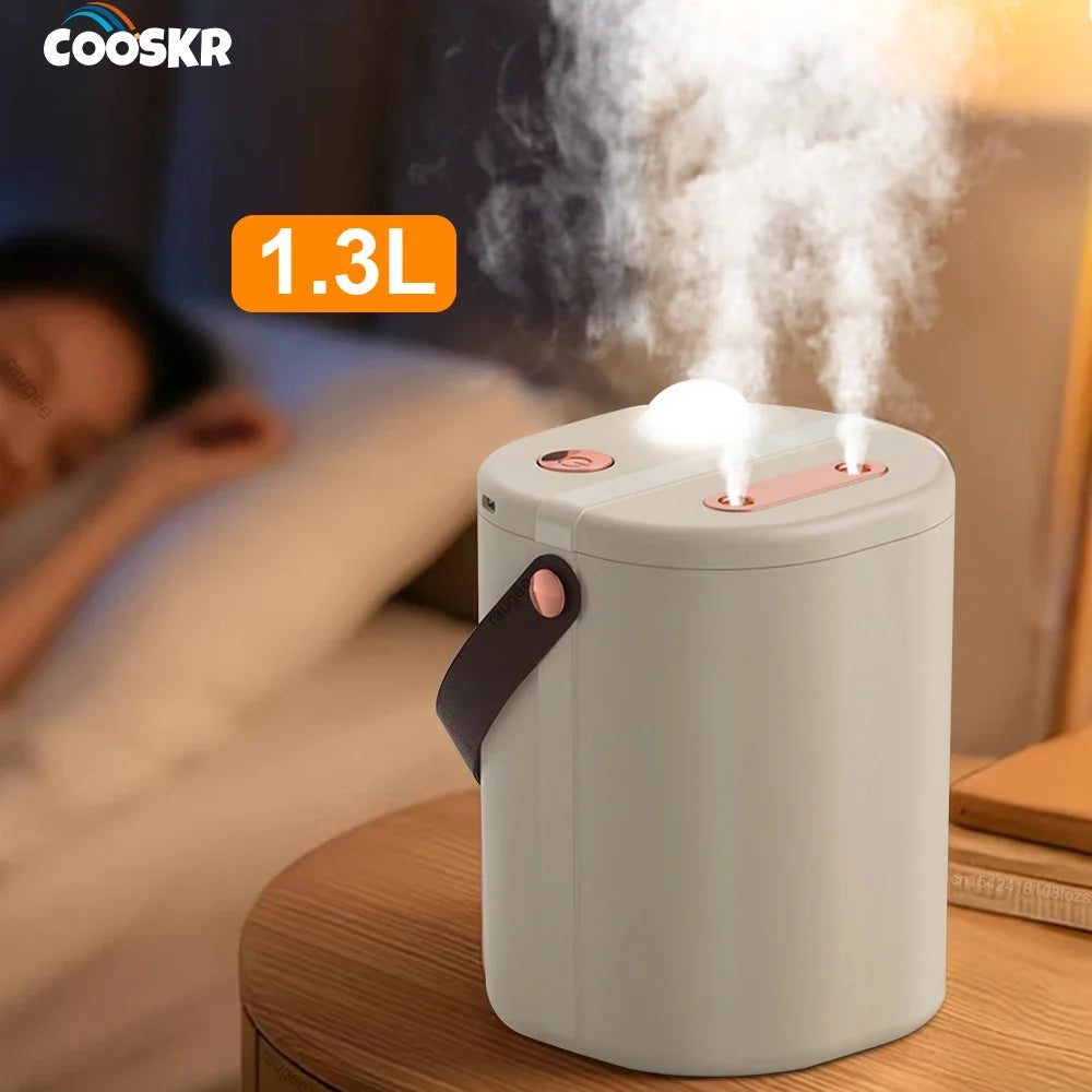 1.3L Air Humidifier Professional Large Capacity Humidifier for Home Double Spray Port Cool Mist Maker Humidifier with LED Light