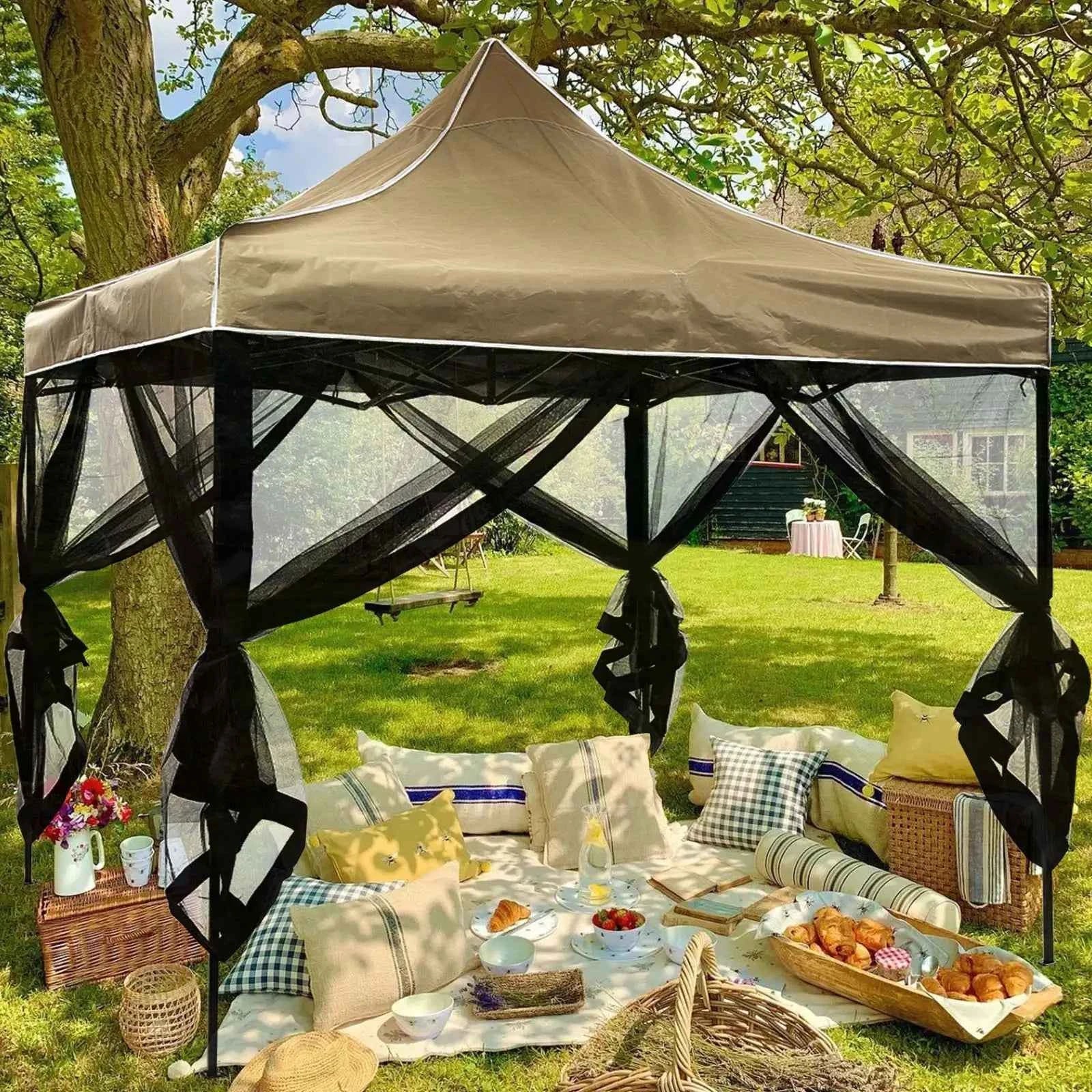 Gazebo Universal Replacement Mosquito Netting Outdoor Gazebo Canopy 4-Panel Screen Walls with Zipper (Mosquito Net Only)