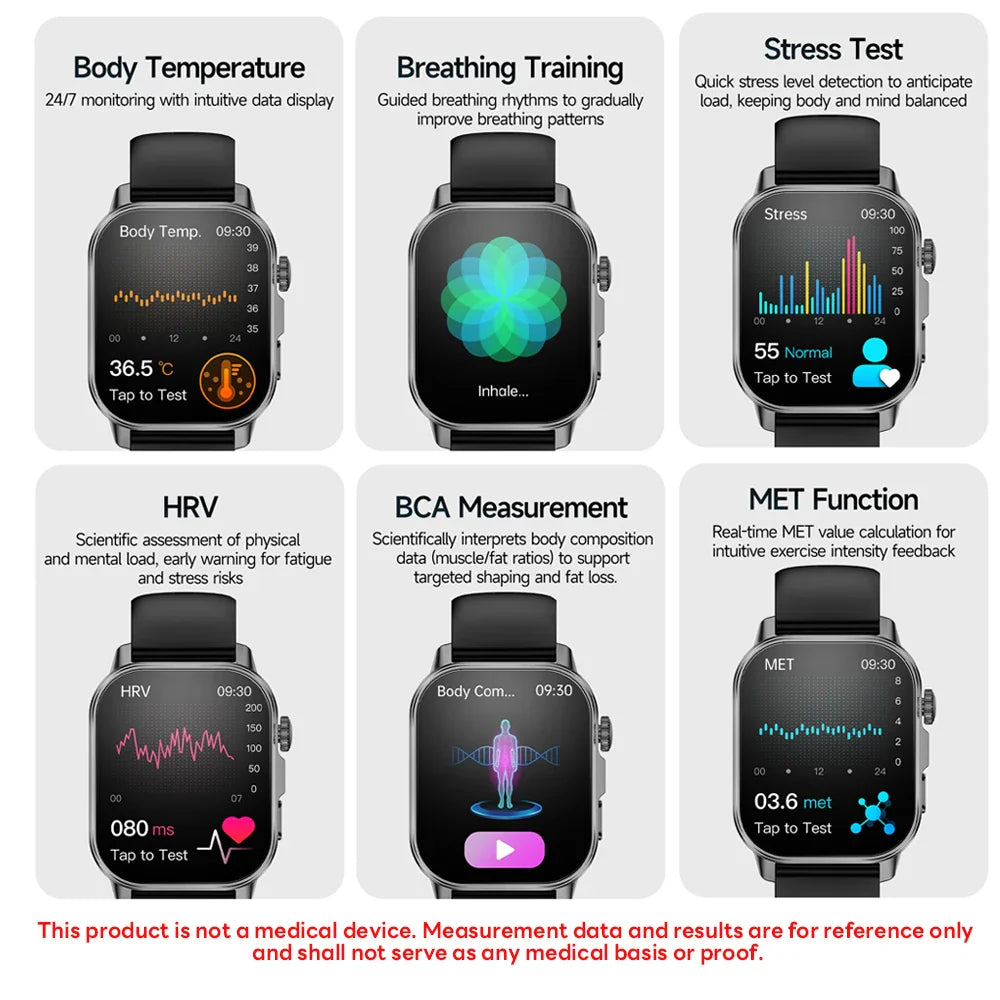 Uric Acid Lipid Health Smartwatch With ECG PPG Bluetooth Call