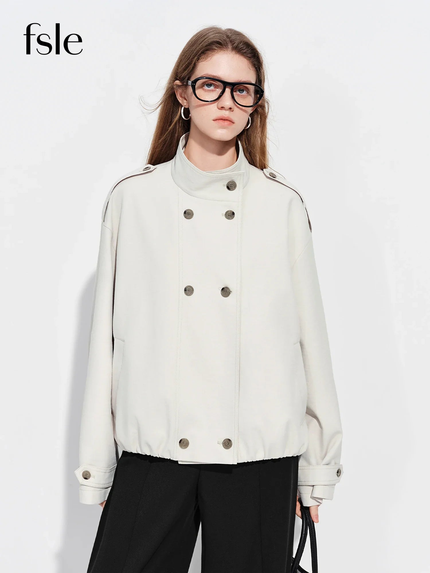 FSLE【Premium Series】Women's Oversize Short Trench Coat Brown Faux Leather Belted Jacket Grey Windbreaker Y2K Retro Outerwear