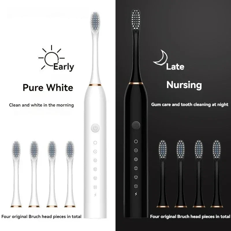 Electric Ultrasonic Toothbrush Six Speed Mode Home Soft Hair USB Charging Waterproof Adult Tooth Cleaner Automatic Couple Set-