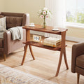 Tribesigns Walnut Side Table for Living Room, Narrow End Table with 2-Tier Storage Shelf and Solid Wood Legs, Slim Bedside Table