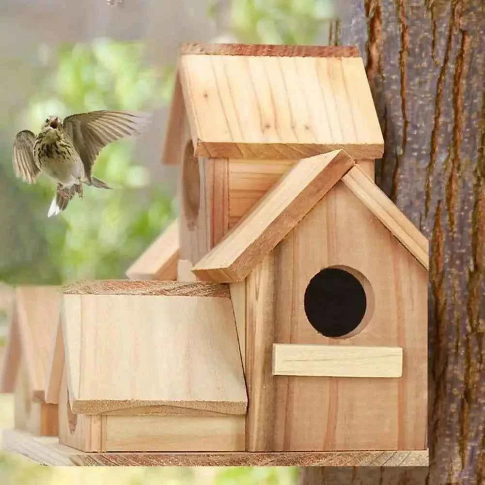 20*15cm Bird Houses For Outside Wooden Hummingbird Nest Bird Feeder Outdoor Birdhouse With 6 Rooms For Garden Courtyard Decor