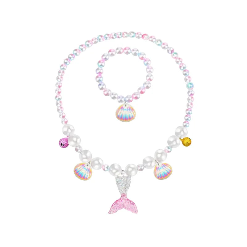 Mermaid Necklace Set for Girls | Sparkling Fish Tail Shell Jewelry Gift