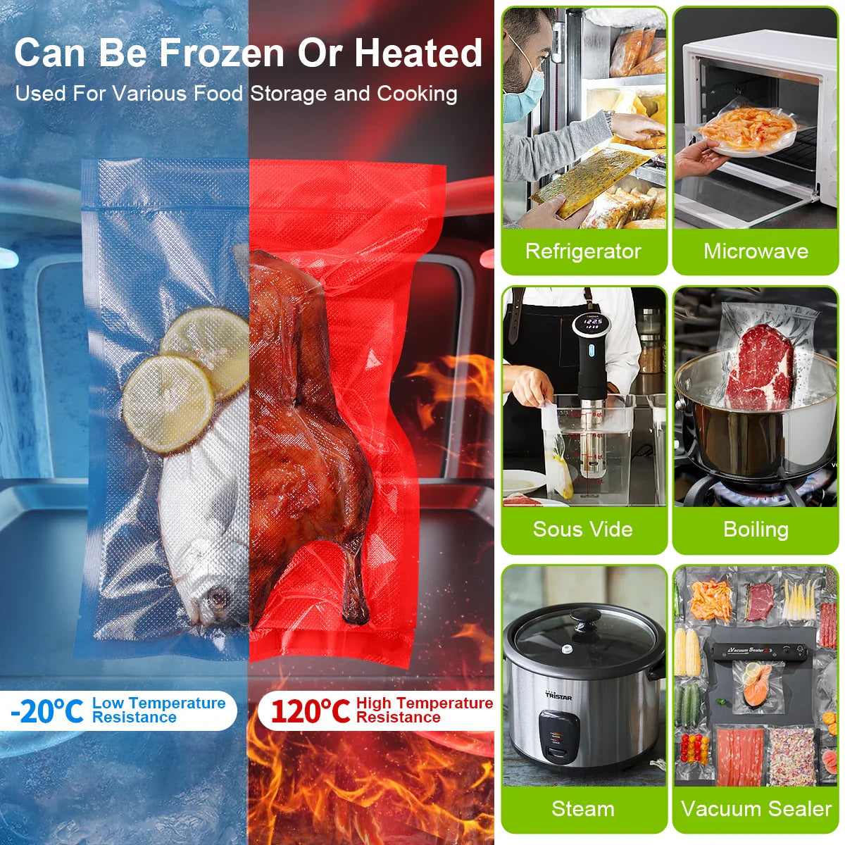100pcs/lot Vacuum Packaging Bags Empty Food Vacuum Bags BPA-Free Vacuum Sealing Bag Kitchen Accessories