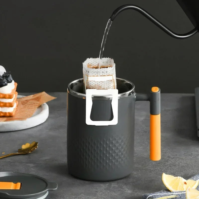 Stainless Steel Mug with Handle and Lid Double Wall Heat-resistant Anti-scald Coffee Cup Household Office Milk Oatmeal Water Cup