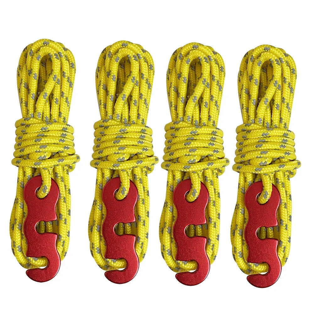 4 Outdoor Tent Ropes, Reflective Ropes Canopy Ropes Reinforced Windproof Ropes with Buckles To Ensure Safety Camping Accessories