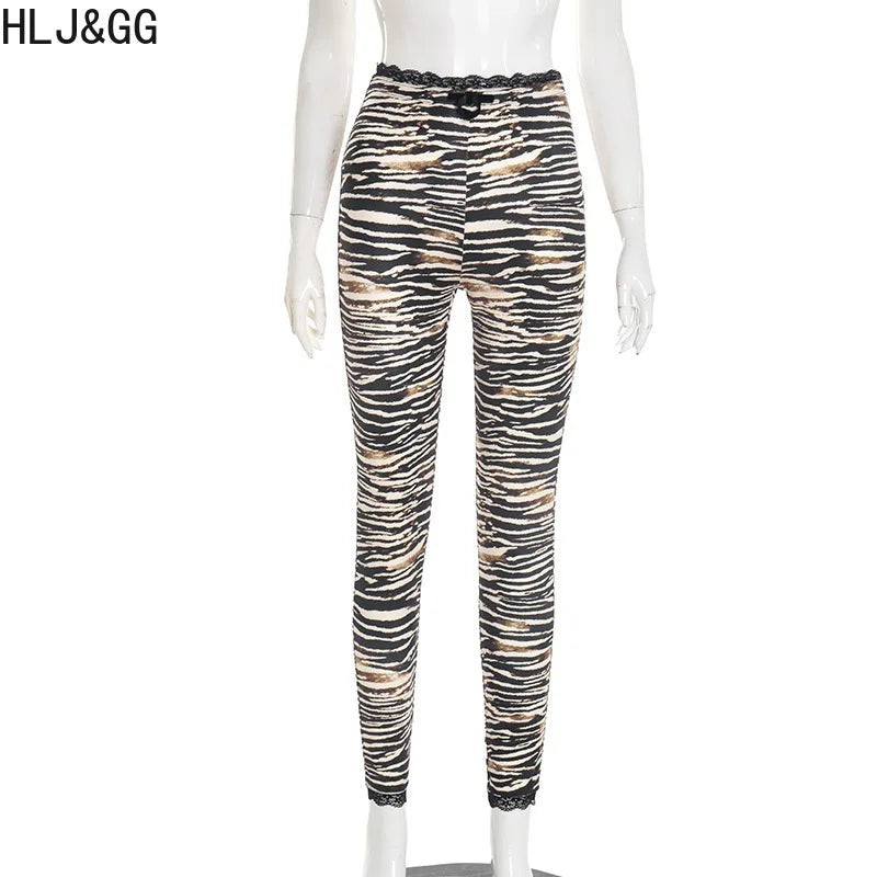 HLJ&GG Y2K Fashion Letter Print Slim Top Two Piece Sets Women O Neck Short Sleeve Crop Tshirts And Leopard Print Pants Outfits