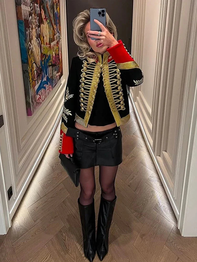 Fashion Napoleon Golden Short Jacket Women Female Stand Collar Knot Button Long Sleeve Slim Jackets 2026 Spring New Streetwear