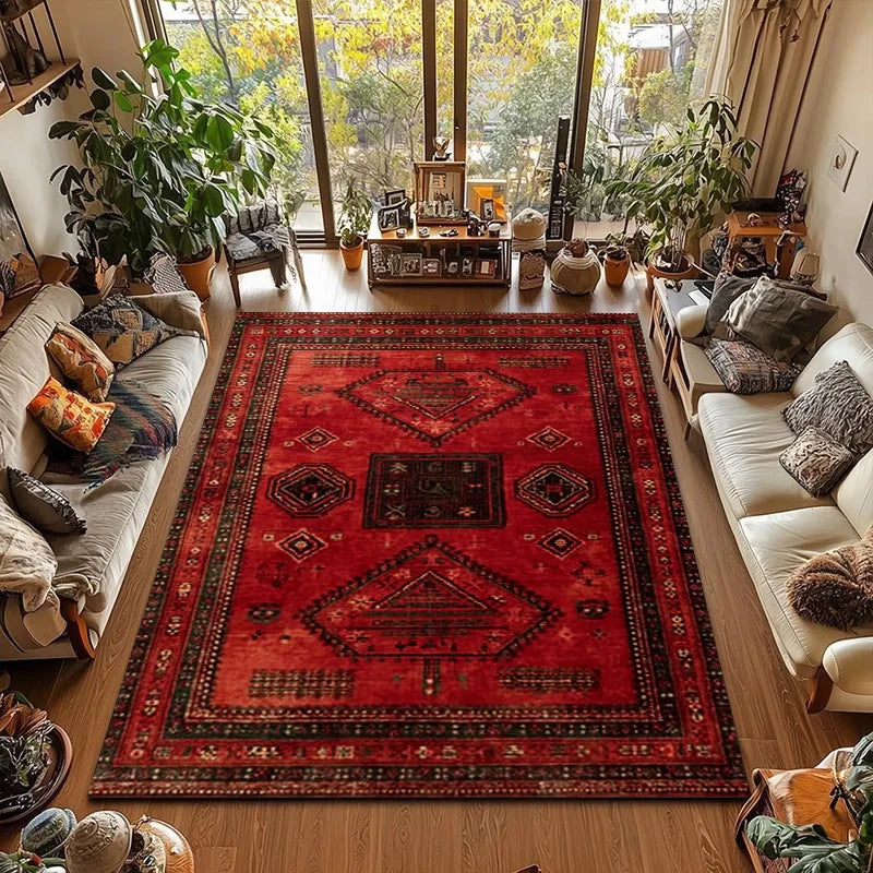 RAKKS Retro Red Persian Carpet / Turkish Area Rug Non-slip Living Room Decor Sofa Rug Bedroom Bedside Rug Kitchen Floor Mat