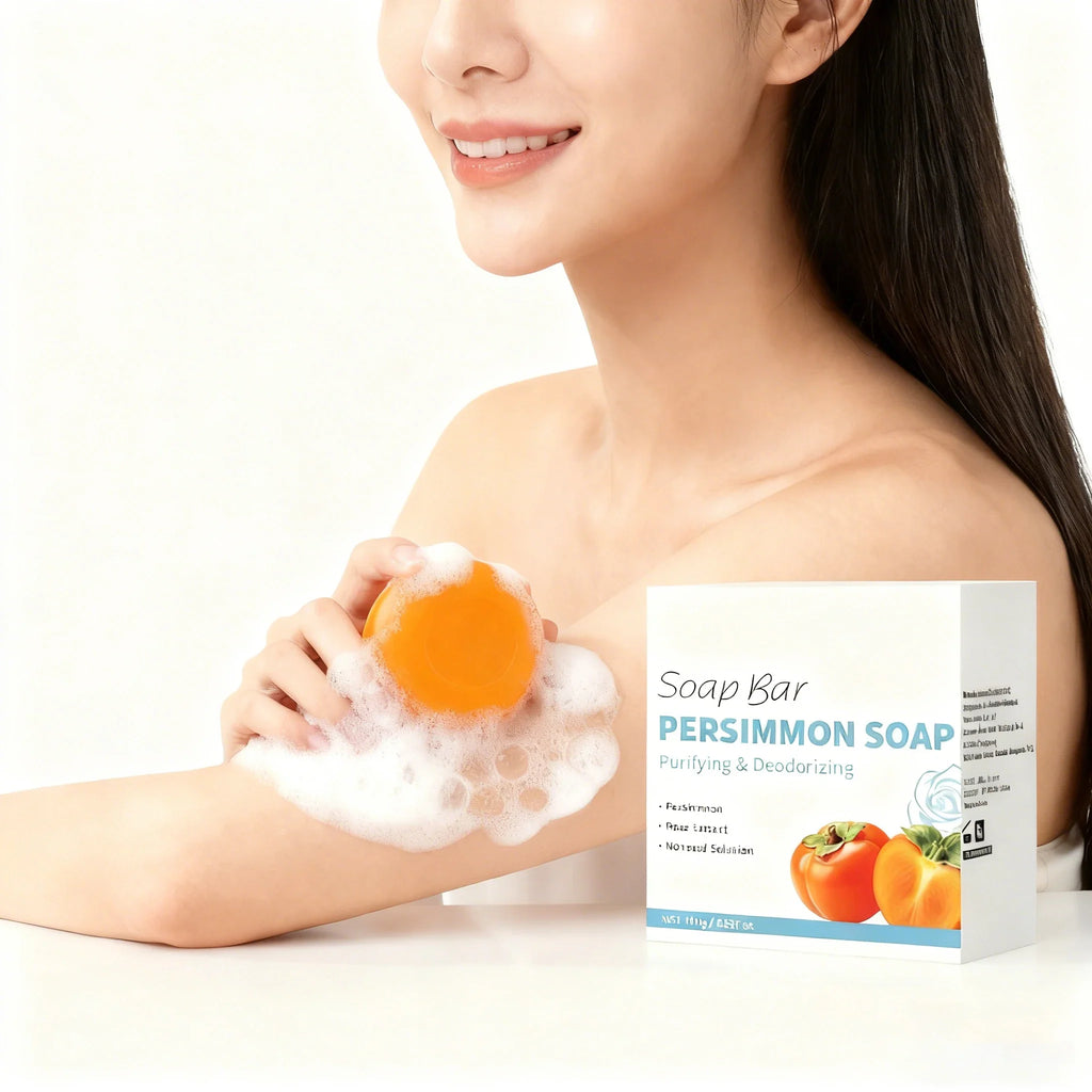 Persimmon Soap Bar Japanese Persimmon & Green Tea Extract For Men and Women Gentle on All Skin Types Deodorizing Soap Rose Scent